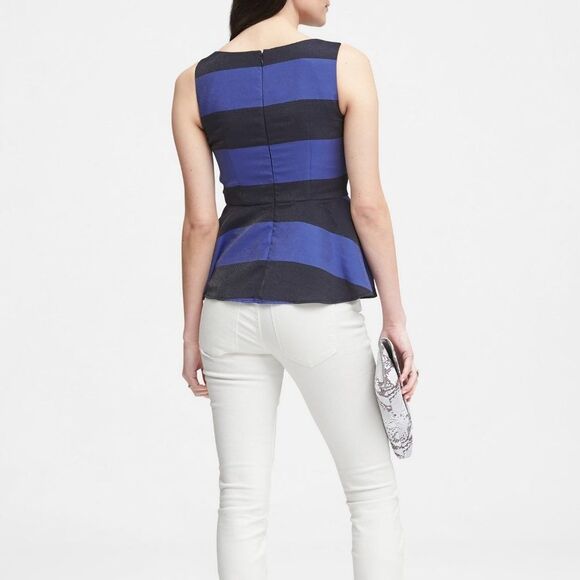 Striped Banana Republic Peplum Hem Sleeveless Blouse Top (NWT) - Picture 2 of 3